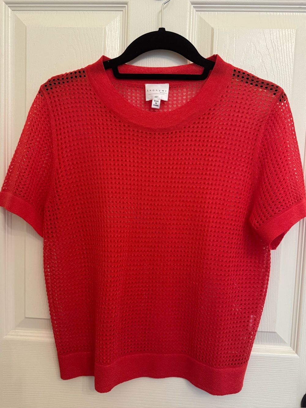 Anonyme designers Red Short-Sleeve Open Knit Sweater Crew Neck Top XS